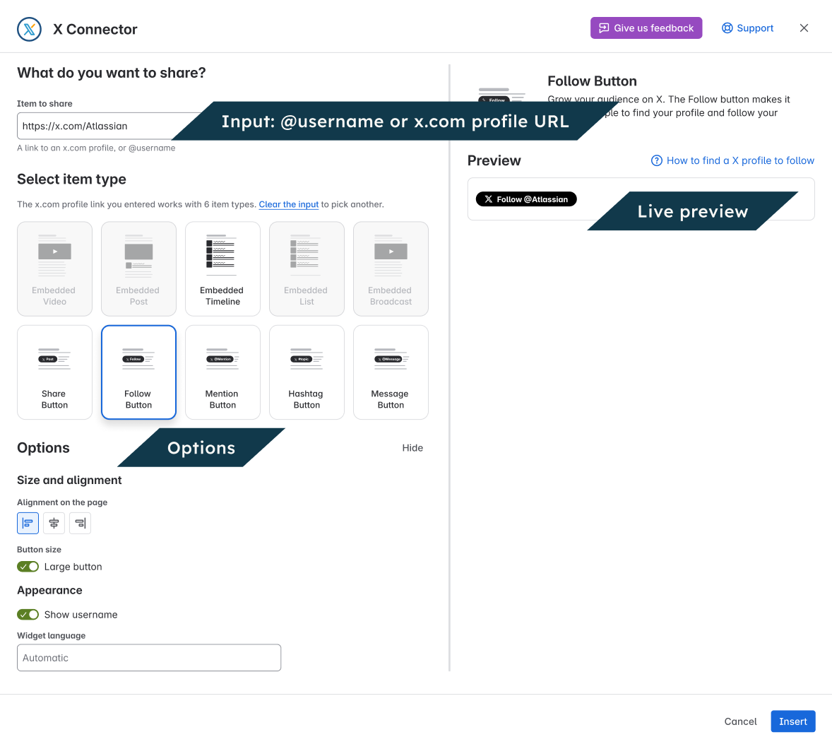 In the editor, Follow Button is selected.