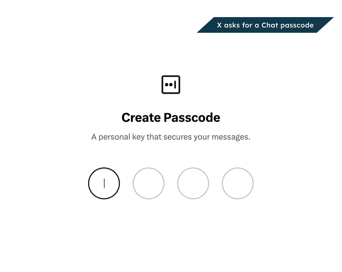 On X, a first-time reader creates a Chat passcode.